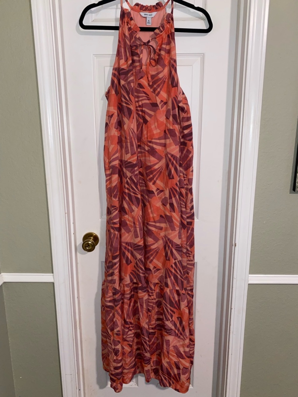 Nine West Coral and Mauve Printed Halter‎ Maxi Dress